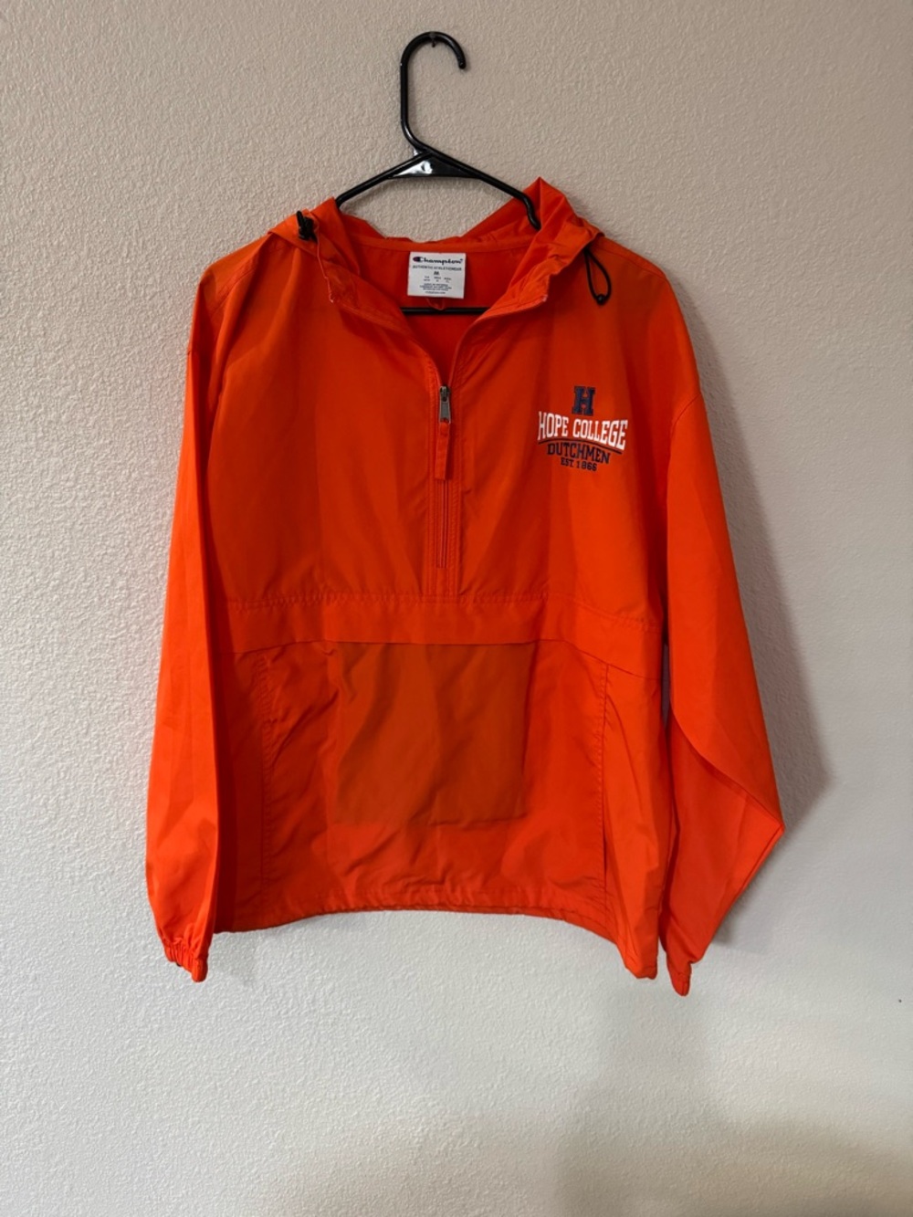 Champion Hope College Windbreaker Jacket Medium Unisex Orange Pullover Hoodie